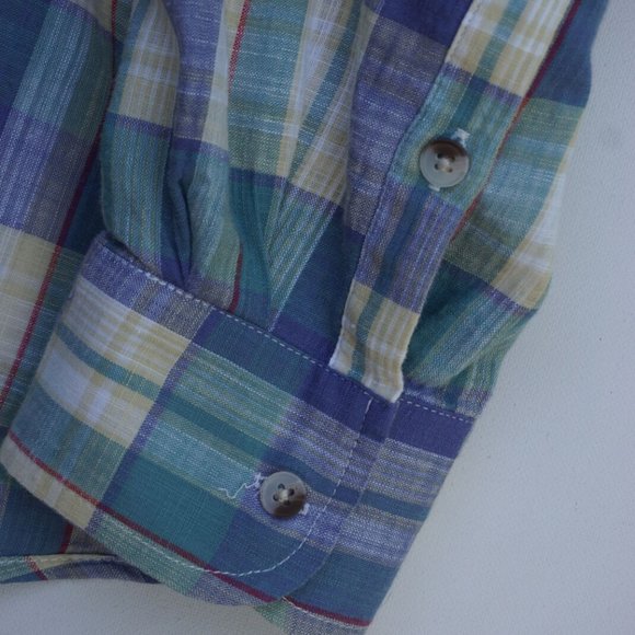 Marine Layer Shirt "Larger" Pastel Plaid Linen - Picture 7 of 8